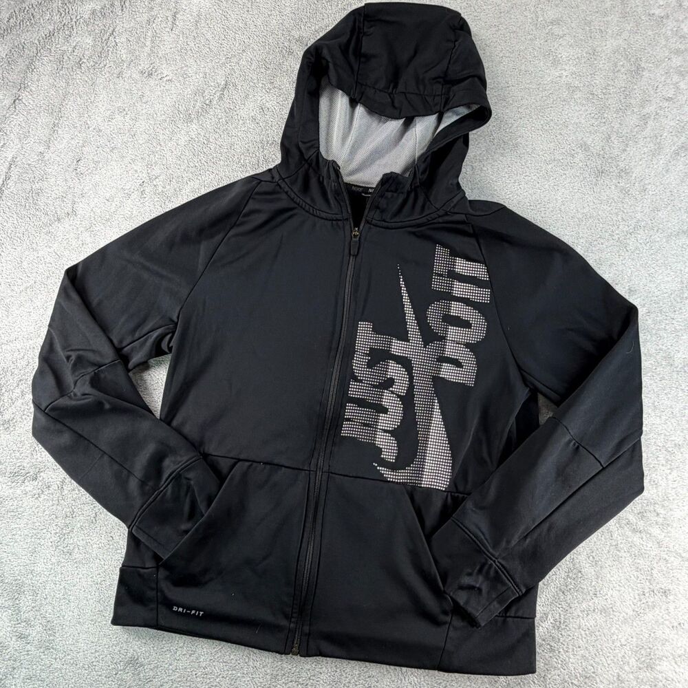 Nike Dri-FIT Hoodie Jacket Mens XL Black Full Zip Just Do It Athletic
